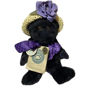 Boyds Bears “Viola Magillacuddy” Black Gorilla Plush Purple Bow Flower Hat & Tag